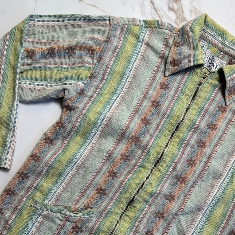 Vintage Vision I Aztec Stripe Zip Up Jacket Sz M Boho Western Beachy Unisex Sz M